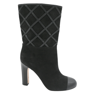 CHANEL | Black Suede Quilted Leather Booties