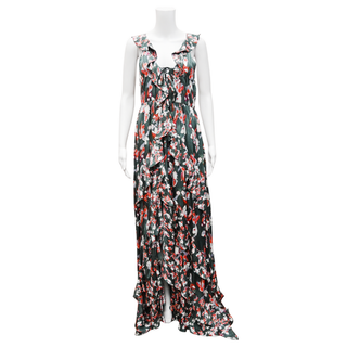 TANYA TAYLOR | Oksana Hunter Green Silk Floral Dress