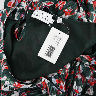 TANYA TAYLOR | Oksana Hunter Green Silk Floral Dress
