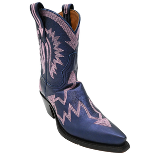 MIRON CROSBY | Navy Blue Metallic Cowgirl Ankle Booties