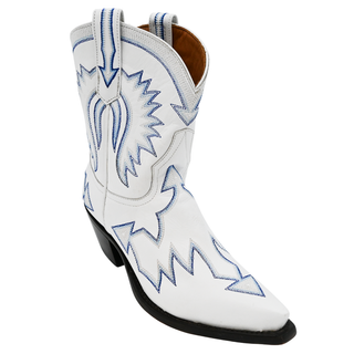 MIRON CROSBY | Maggie White & Blue Leather Cowgirl Ankle Booties