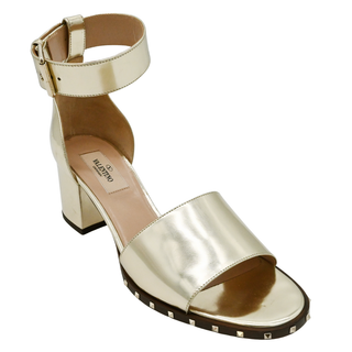 VALENTINO | Gold Metallic Rockstud Heeled Sandals