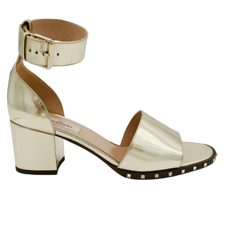 VALENTINO | Gold Metallic Rockstud Heeled Sandals