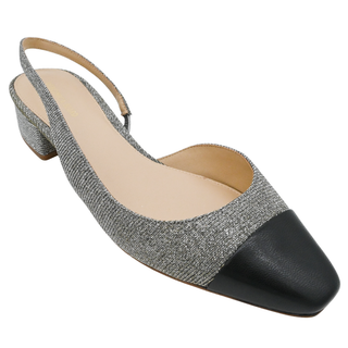 VERONICA BEARD | Cecile Silver Lurex Cap-Toe Slingbacks