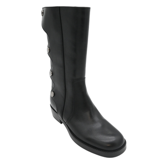 CHRISTIAN DIOR | Button-Accent Black Leather Riding Boots