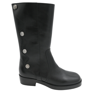 CHRISTIAN DIOR | Button-Accent Black Leather Riding Boots