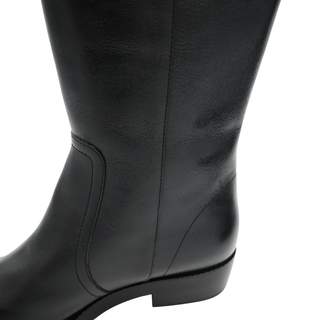 CHRISTIAN DIOR | Button-Accent Black Leather Riding Boots