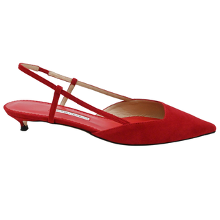 CAROLINA HERRERA | Lacquer Red Suede Slingback Kitten Heels