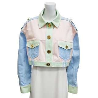 BALMAIN | Colorblock Pastel Cropped Denim Jacket