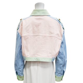 BALMAIN | Colorblock Pastel Cropped Denim Jacket