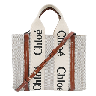 CHLOE | Small Woody Logo Strap Linen Tote