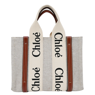 CHLOE | Small Woody Logo Strap Linen Tote