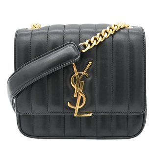 SAINT LAURENT | Black Vicky Lambskin Leather Medium Shoulder Bag