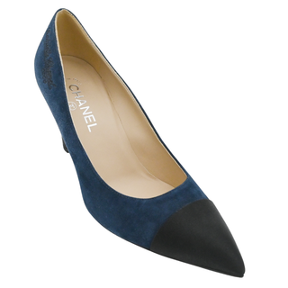 CHANEL | Gabrielle Blue Suede Cap-Toe CC Pumps