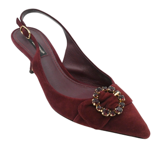 DOLCE & GABBANA | Burgundy Suede Rhinestone Slingback Heels
