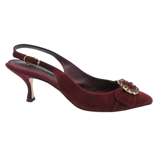 DOLCE & GABBANA | Burgundy Suede Rhinestone Slingback Heels