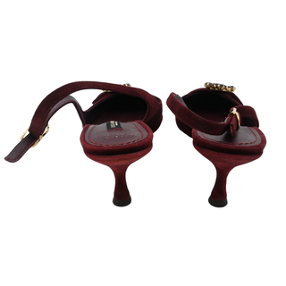 DOLCE & GABBANA | Burgundy Suede Rhinestone Slingback Heels