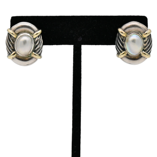DAVID YURMAN | Two-Tone Oval Pearl Earrings