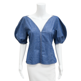 CAROLINA HERRERA | Blue Denim Puff Sleeve Blouse