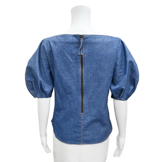CAROLINA HERRERA | Blue Denim Puff Sleeve Blouse