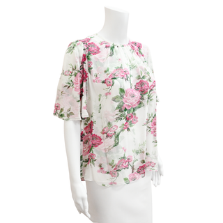 CAROLINA HERRERA | Gathered Floral Print Silk Blouse