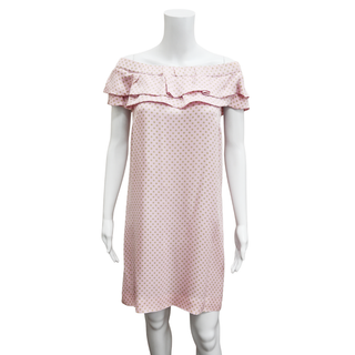 RED VALENTINO | Pink Polka-Dot Off-the-Shoulder Dress