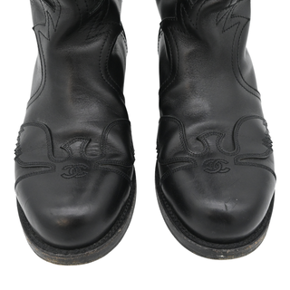 CHANEL | Black Leather CC Western Boots