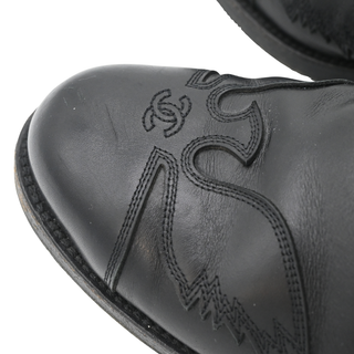 CHANEL | Black Leather CC Western Boots
