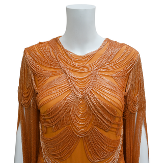ZUHAIR MURAD | Dusty Orange Embellished Fringe Mini Dress