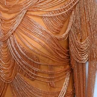 ZUHAIR MURAD | Dusty Orange Embellished Fringe Mini Dress