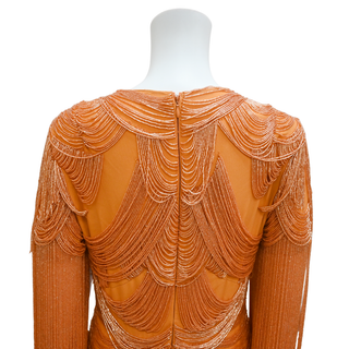 ZUHAIR MURAD | Dusty Orange Embellished Fringe Mini Dress