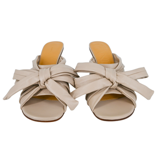 JW ANDERSON | Taupe Bow Leather Heeled Mules