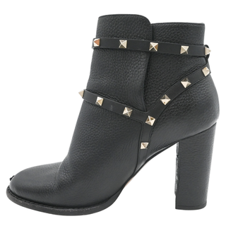 VALENTINO | Rockstud Strap Black Leather Booties