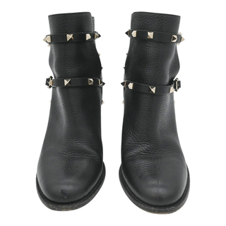 VALENTINO | Rockstud Strap Black Leather Booties
