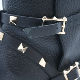VALENTINO | Rockstud Strap Black Leather Booties