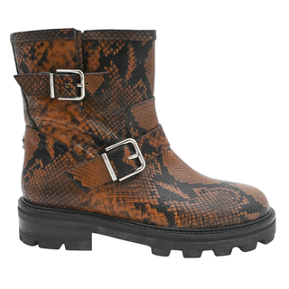 JIMMY CHOO | Youth II Brown Snake-Print Leather Biker Boots