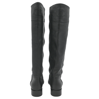 CHANEL | CC Black Leather Riding Boots