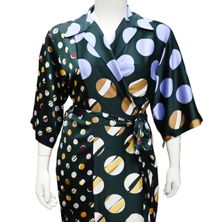 ST JOHN | Collage Dot Colorblock Midi Wrap Dress