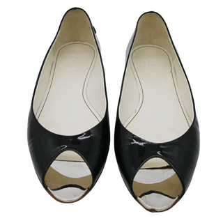 CHANEL | Black Patent Peep-Toe Flats