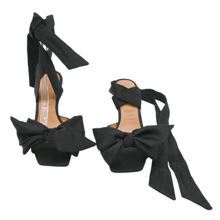 GANNI | Black Bow Satin Ankle Wrap Heels