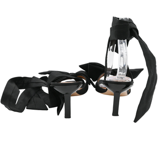 GANNI | Black Bow Satin Ankle Wrap Heels