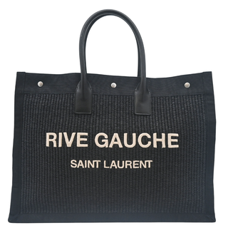 SAINT LAURENT | Black Raffia Rive Gauche Tote Bag