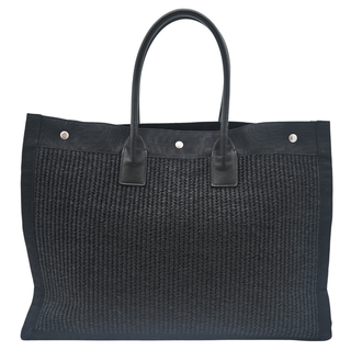 SAINT LAURENT | Black Raffia Rive Gauche Tote Bag