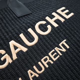 SAINT LAURENT | Black Raffia Rive Gauche Tote Bag