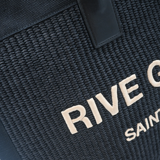 SAINT LAURENT | Black Raffia Rive Gauche Tote Bag