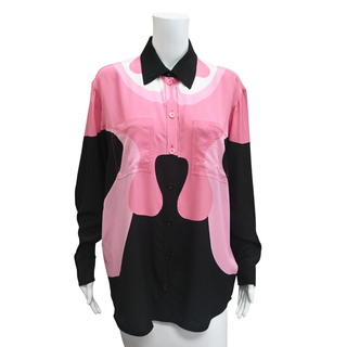 BURBERRY | Pink & Black Silk Button-Down Blouse
