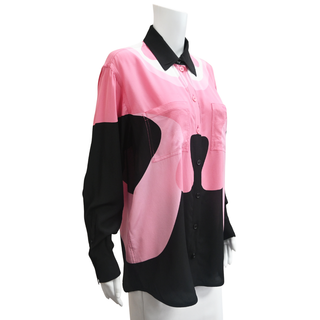 BURBERRY | Pink & Black Silk Button-Down Blouse