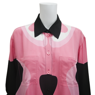 BURBERRY | Pink & Black Silk Button-Down Blouse