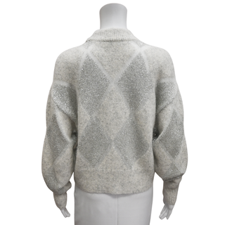 BRUNELLO CUCINELLI | Light Gray Dazzling Argyle Wool-Blend Sweater