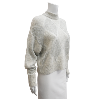BRUNELLO CUCINELLI | Light Gray Dazzling Argyle Wool-Blend Sweater